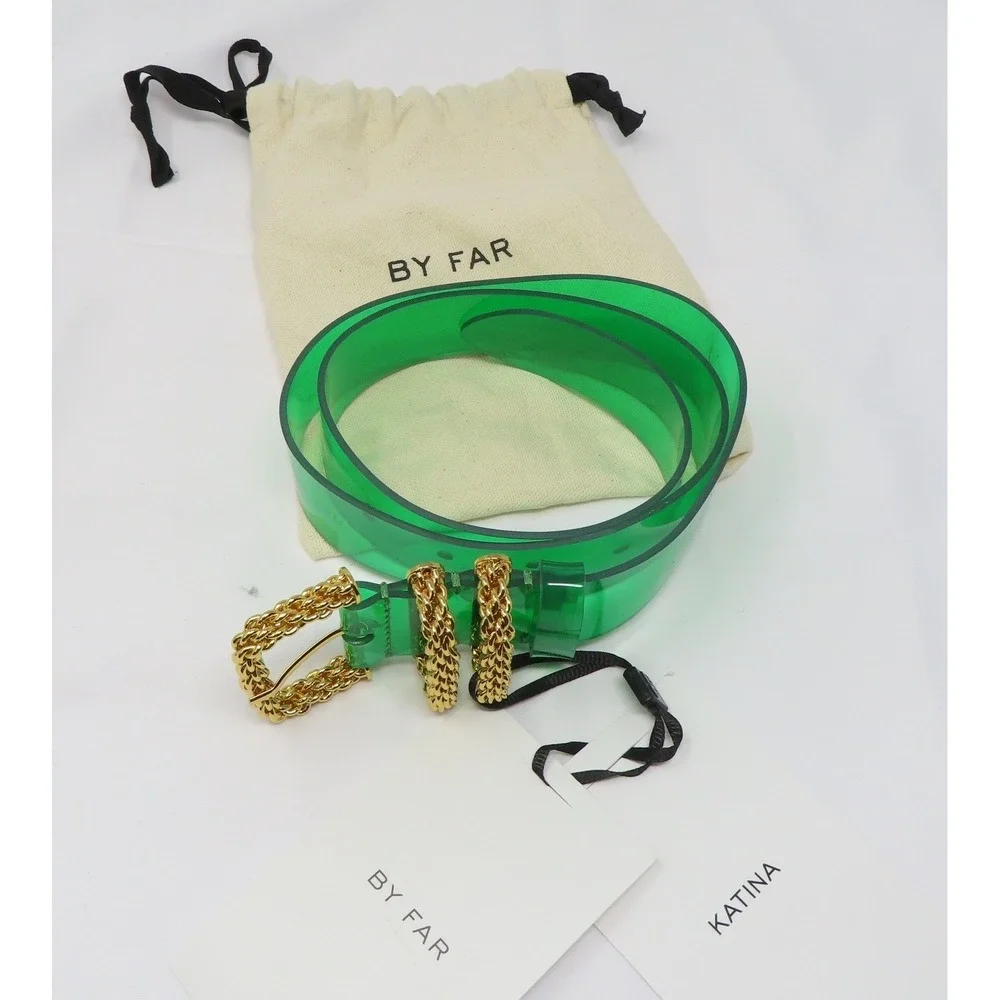 By Far Katina‎ Green PVC Belt Gold Chain Buckle Size Small Made in Bulgaria